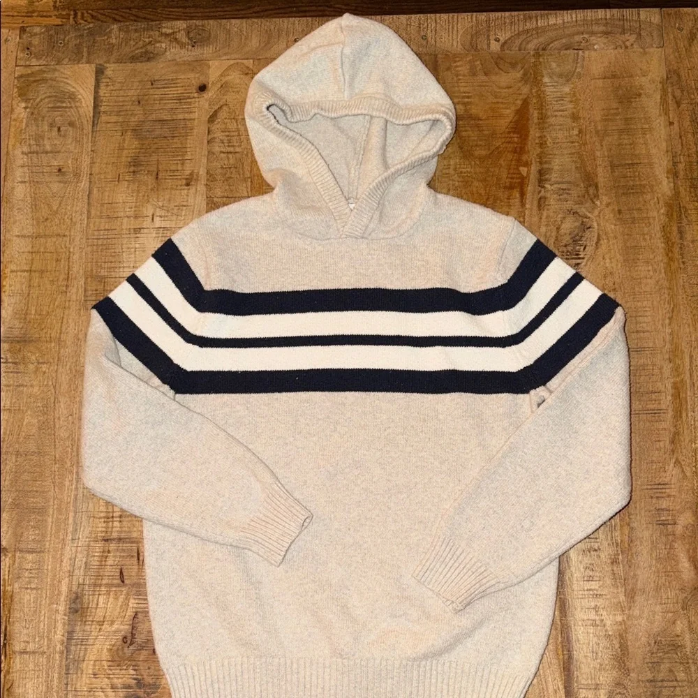 Men's Beige Hoodie Sweater with Black Stripes